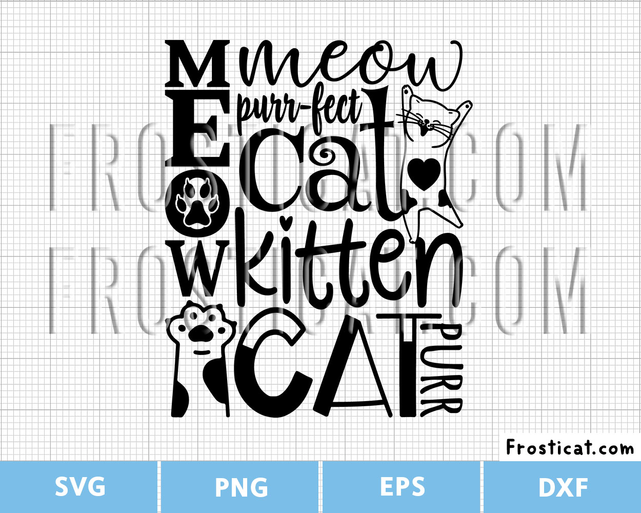 Meow Purrfect Cat Kitten Svg, Cat Word Art Svg, Cat Mom Svg
