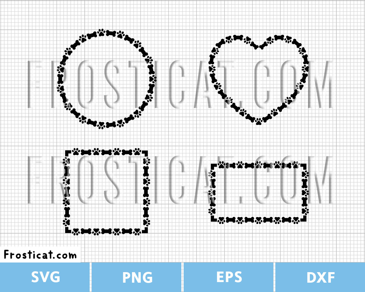 Dog Bone Paw Print Frame Svg Bundle, Paw Print Heart Svg