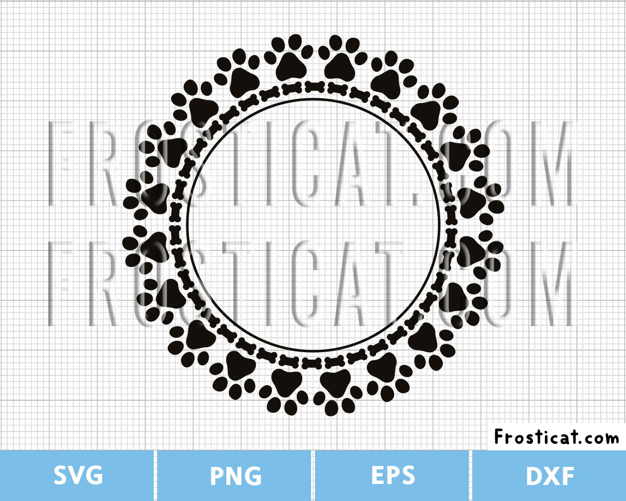 Circle Dog Paw Frame Svg, Dog Svg, Puppy Svg, Dog Bone Svg