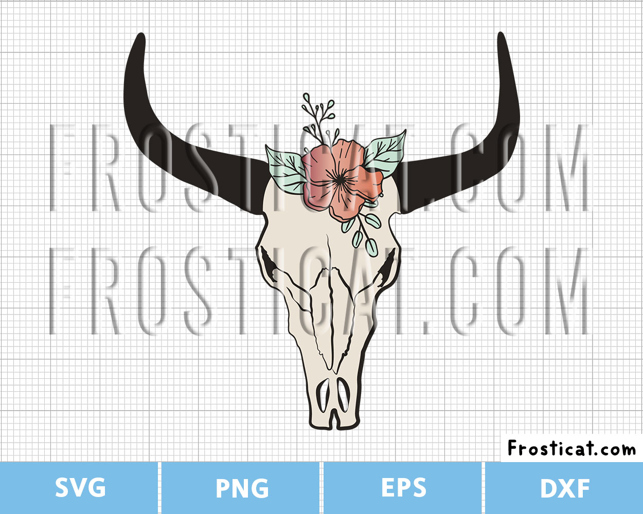 Floral Texas Longhorn Bison Skull Svg, Floral Cow Skull Svg