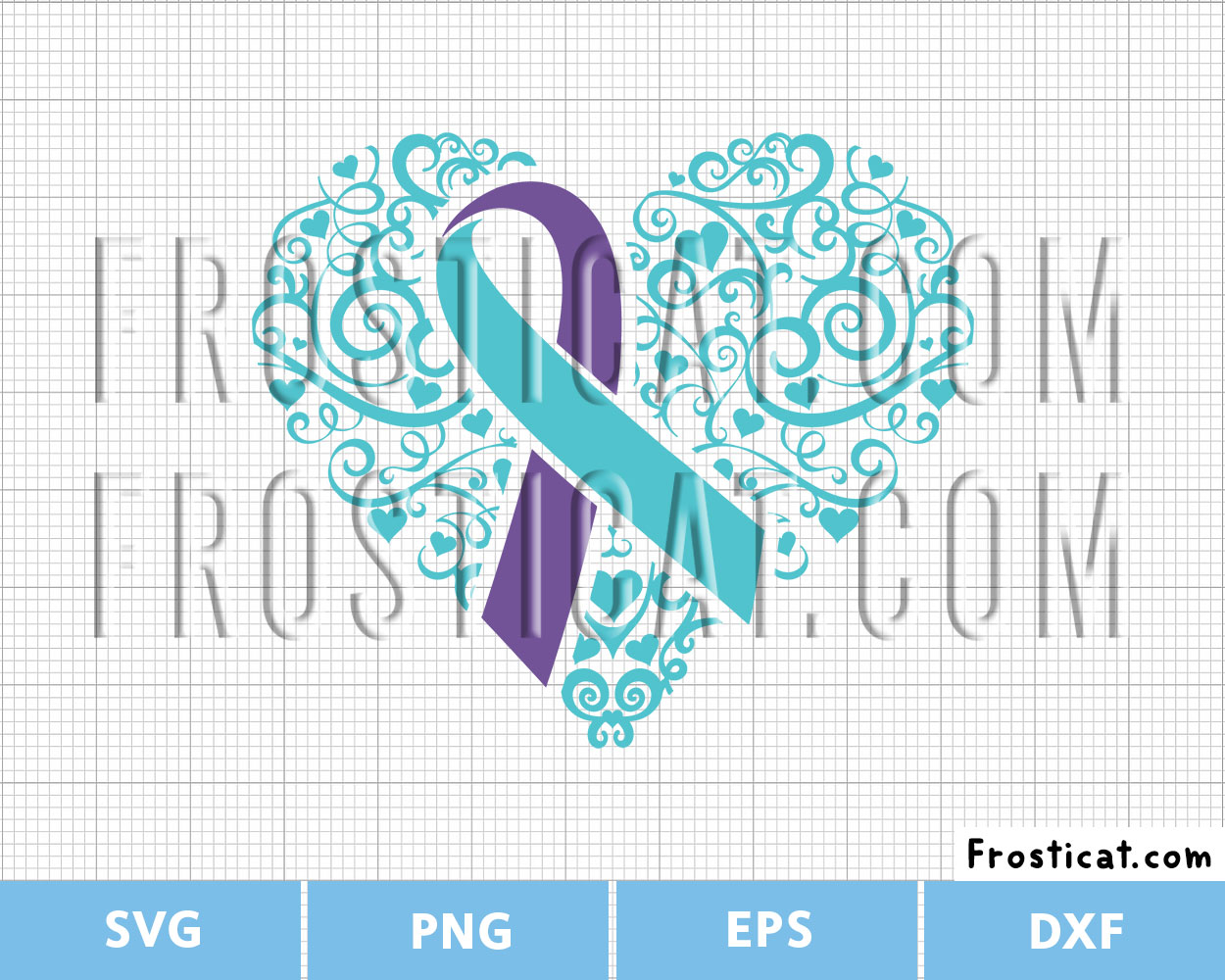 Suicide Awareness Ribbon Heart Svg, Teal And Purple Ribbon Svg