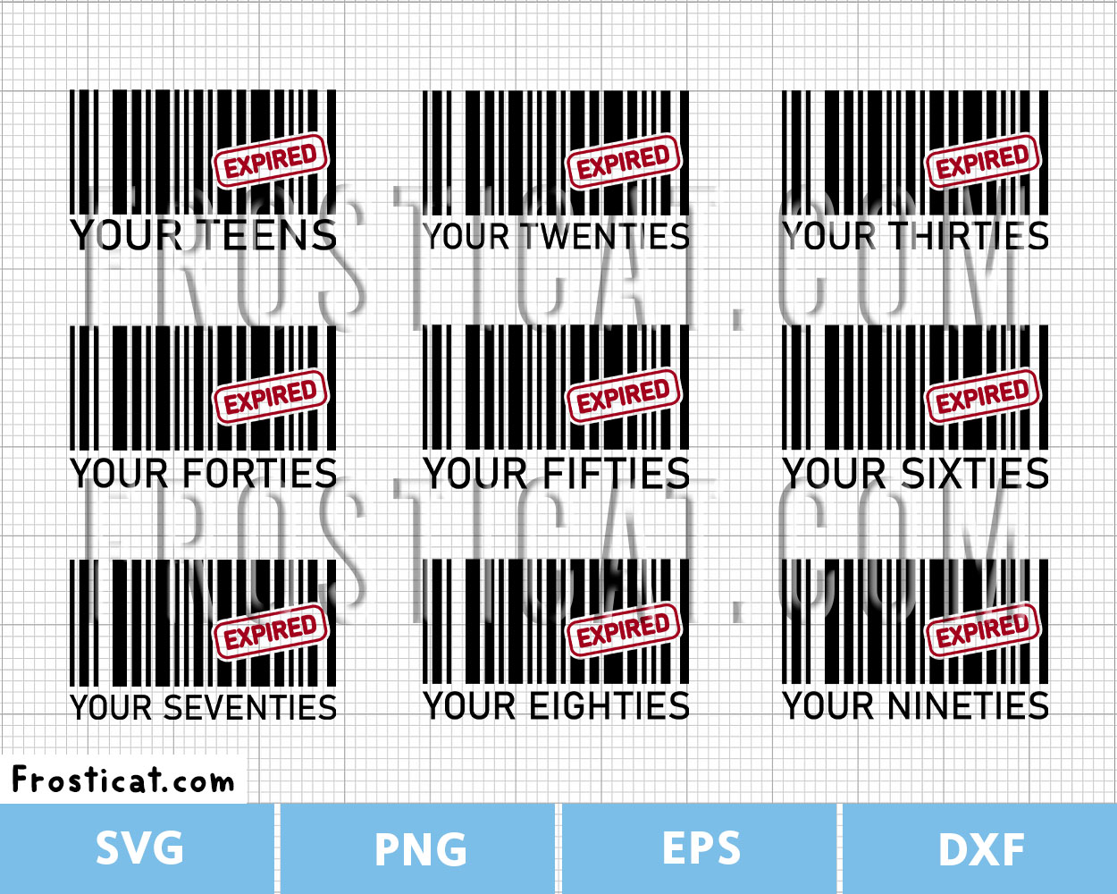 Funny Birthday Bar Code Expired Svg Bundle, Birthday Svg