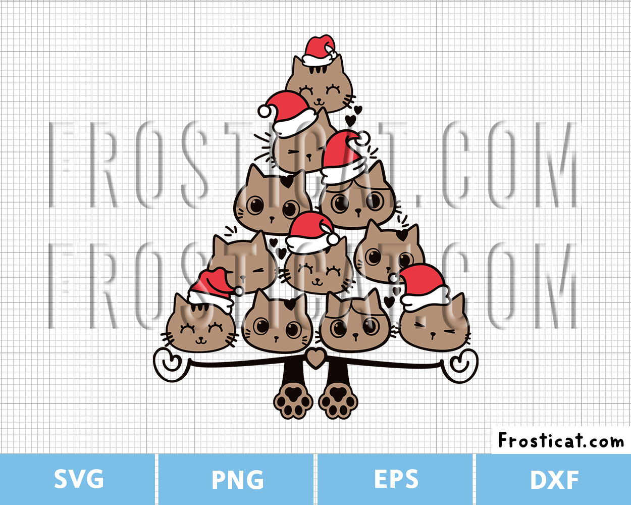 Cat Wearing Santa Hat Christmas Tree Svg, Christmas Svg