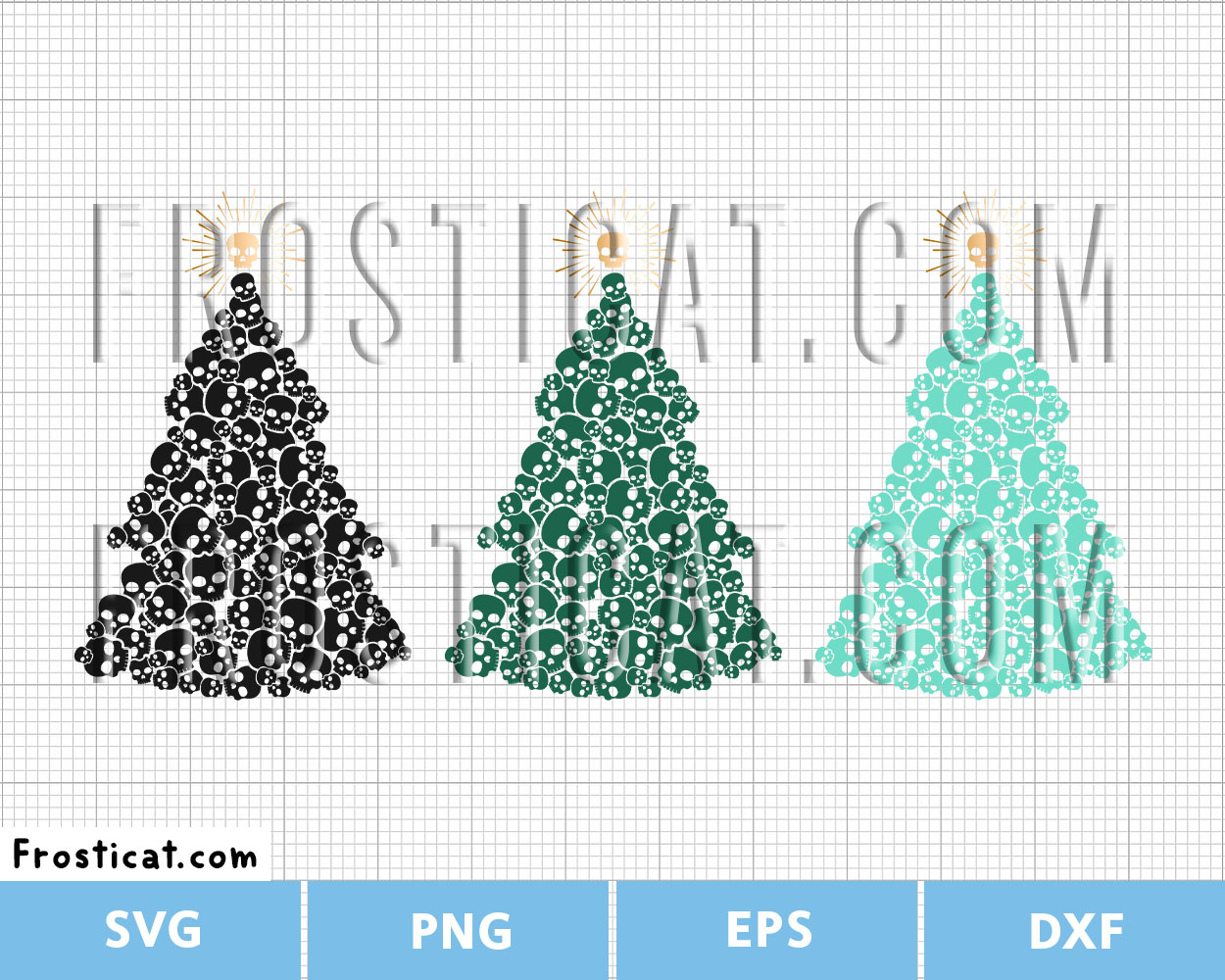 Skull Christmas Tree Svg, Christmas Tree Doodle Svg