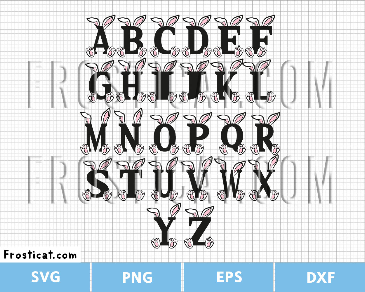 Easter Bunny Ears AZ Monogram Svg, Easter Letters Svg