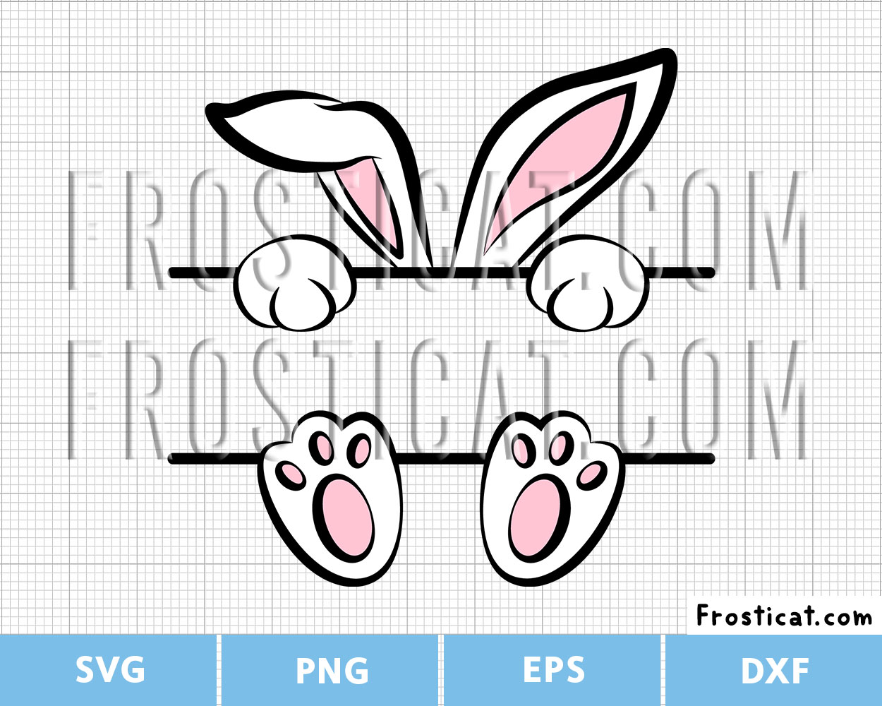 Easter Bunny Ears Paw Split Monogram Svg, Bunny Frame Svg