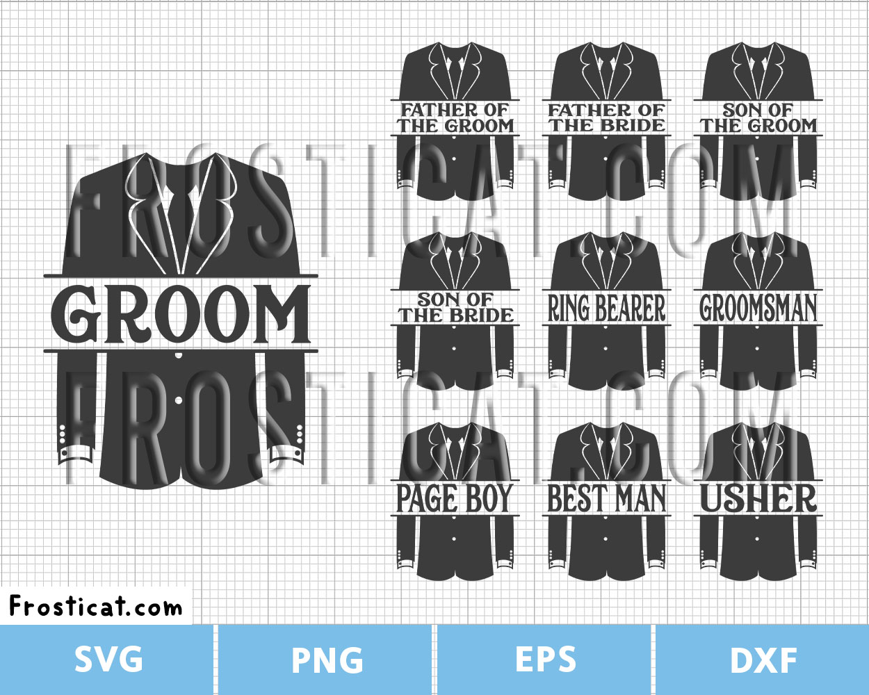 Wedding Party Male Roles Tuxedo Svg Bundle, Tuxedo Shirt Svg