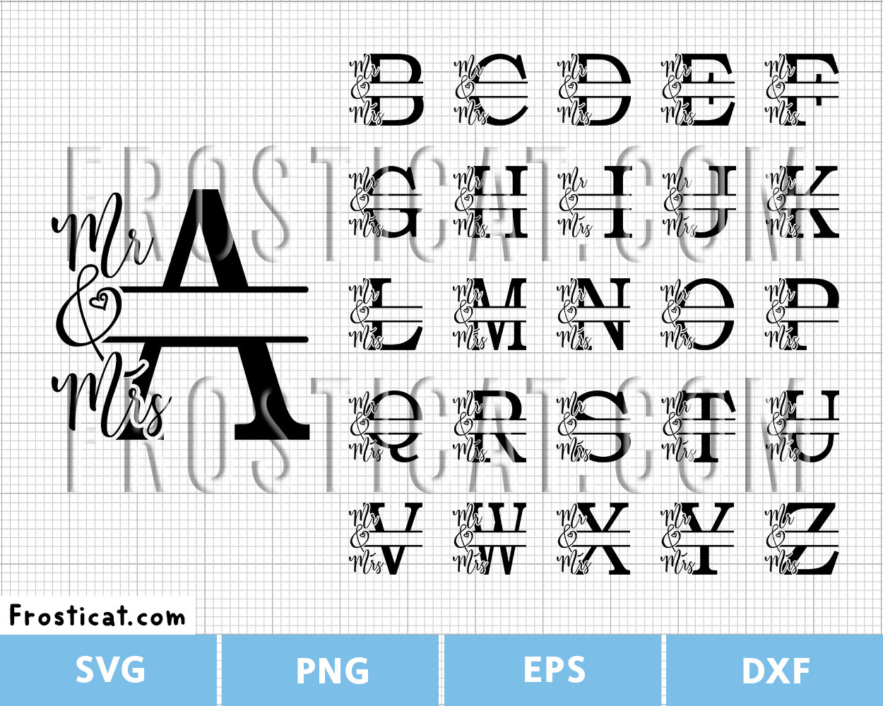 Mr And Mrs Wedding Split Alphabet Svg, Wedding Sign Svg