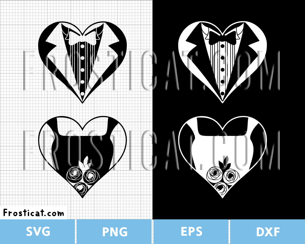 Wedding Bride And Groom Tuxedo Svg Bundle, Mr and Mrs Svg