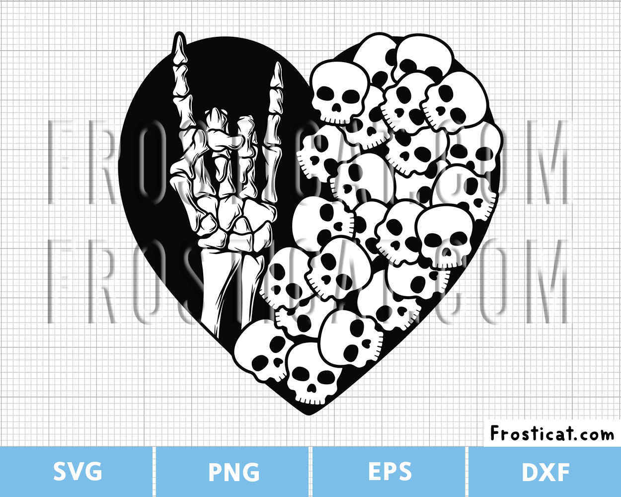 Rock Roll Skeleton Hand Skull Heart Svg, Halloween Svg