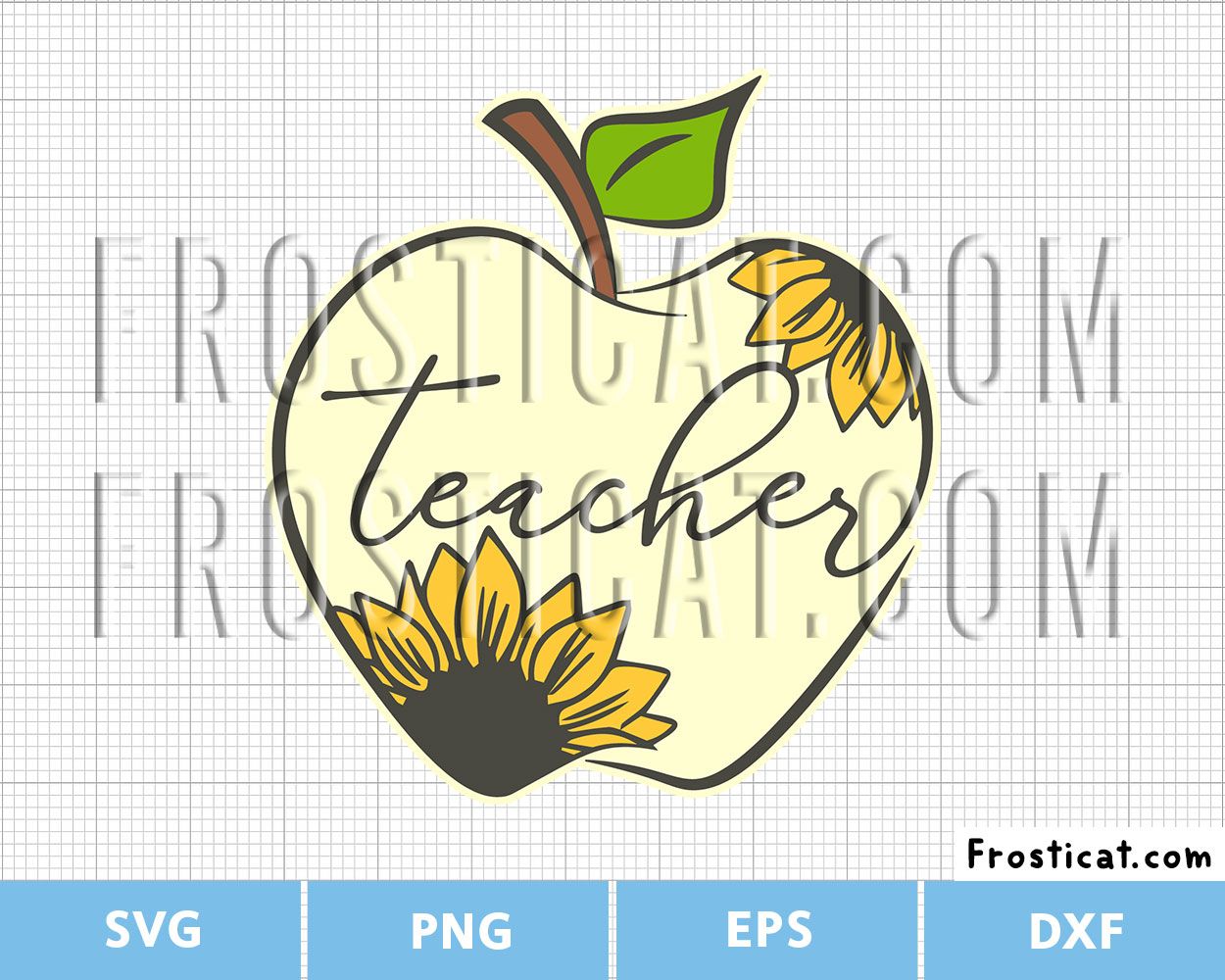 Teacher Apple With Sunflower Svg, Teacher Svg