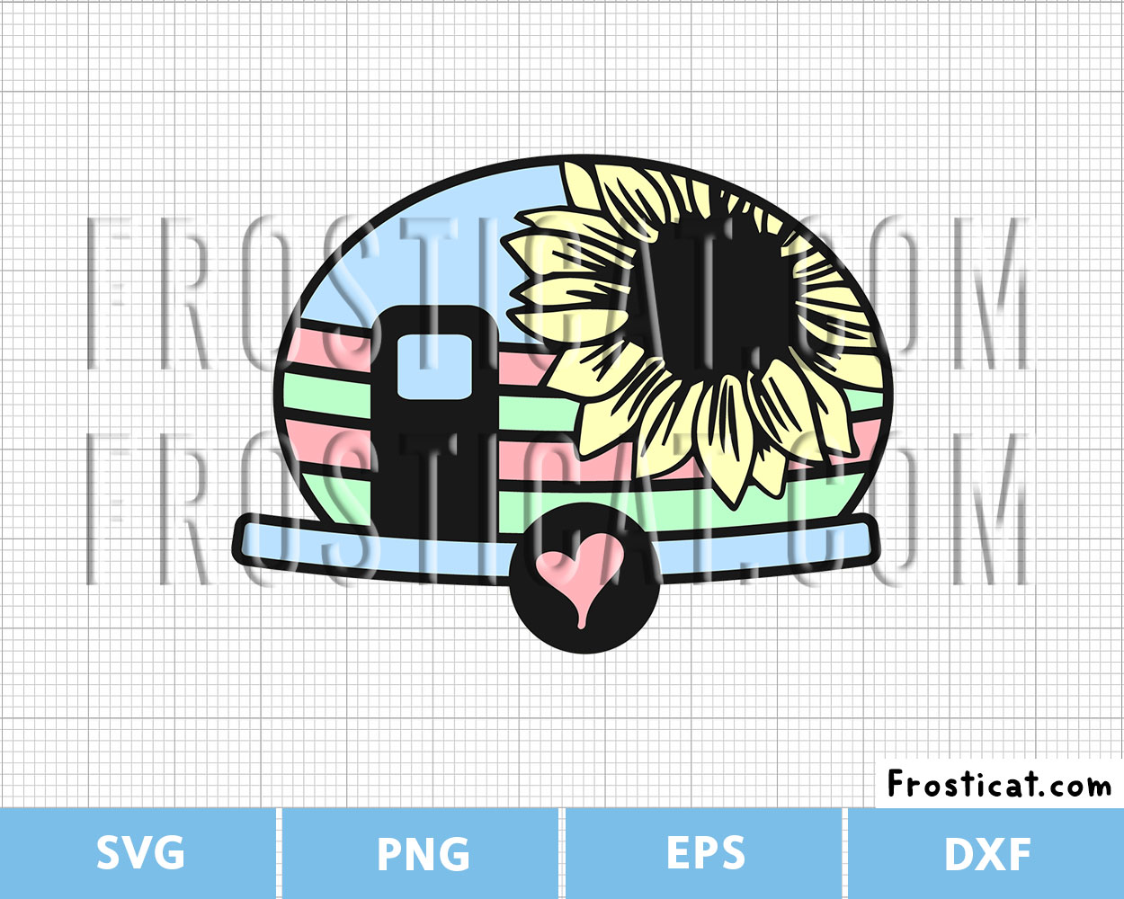 Caravan With Sunflower Svg, Camping Svg, Camper Van Svg