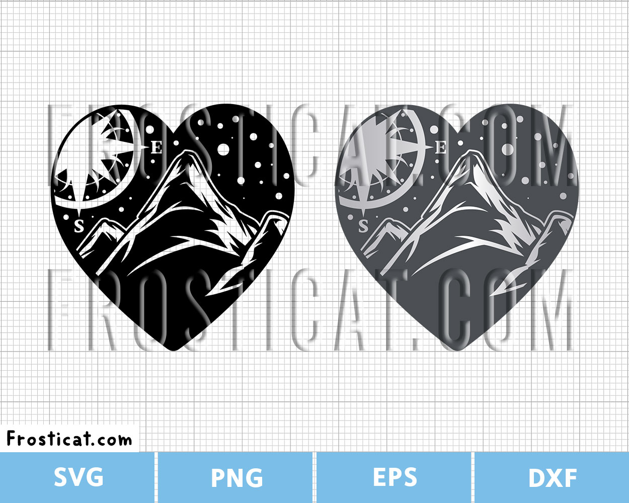 Mountain Compass Heart Svg, Summer SVG, Outdoor SVG