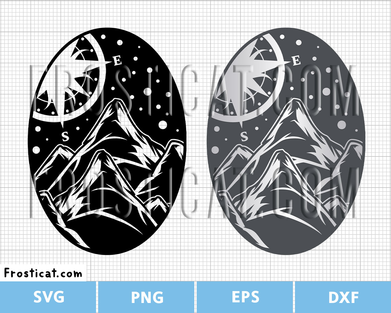 Mountain Compass Oval Svg, Summer SVG, Outdoor SVG