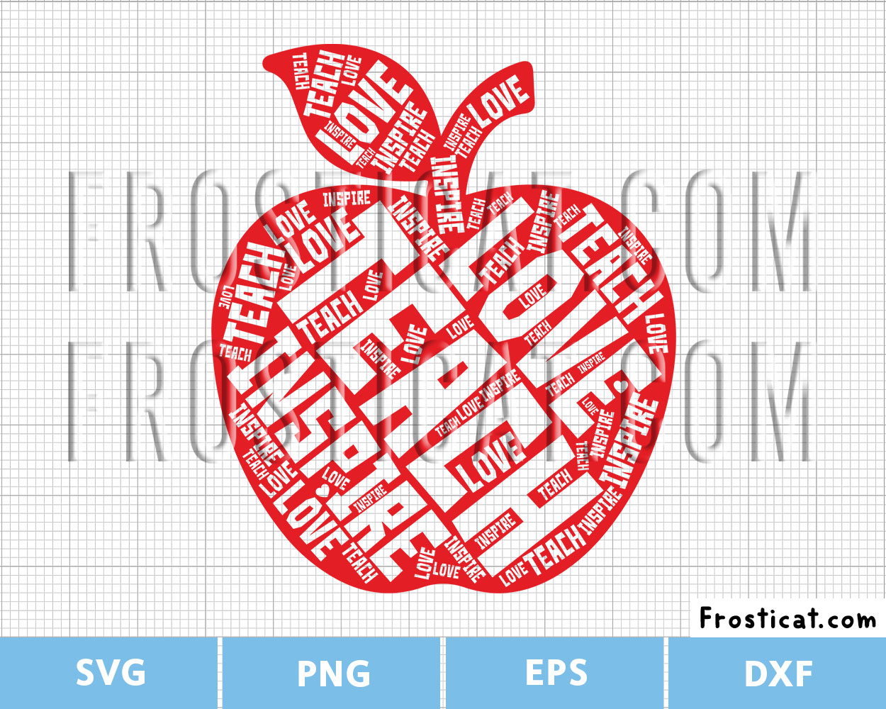 Teach Love Inspire Apple Word Art Svg, Teacher Svg