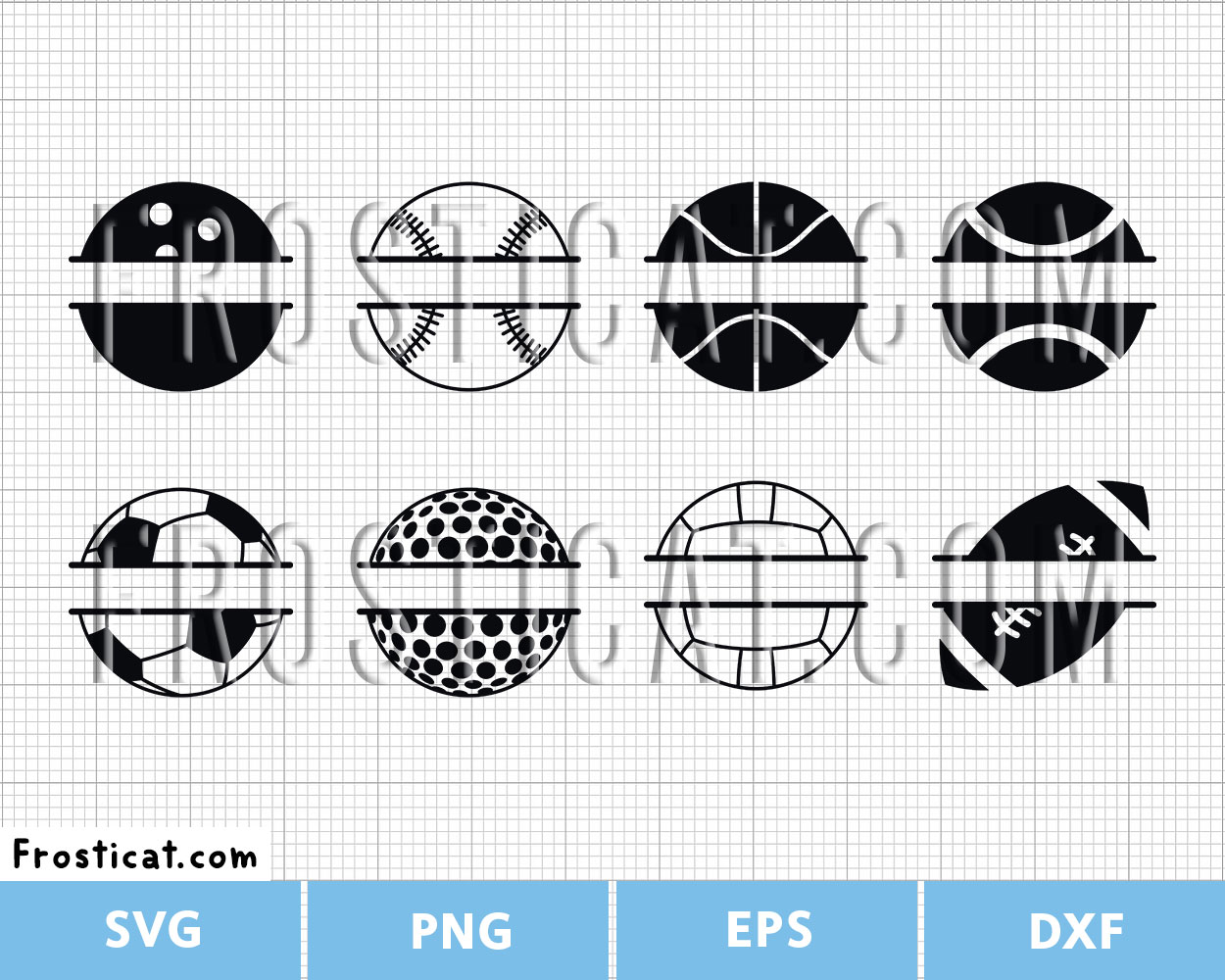 Sports Balls Split Monogram Svg Bundle, American Football Svg