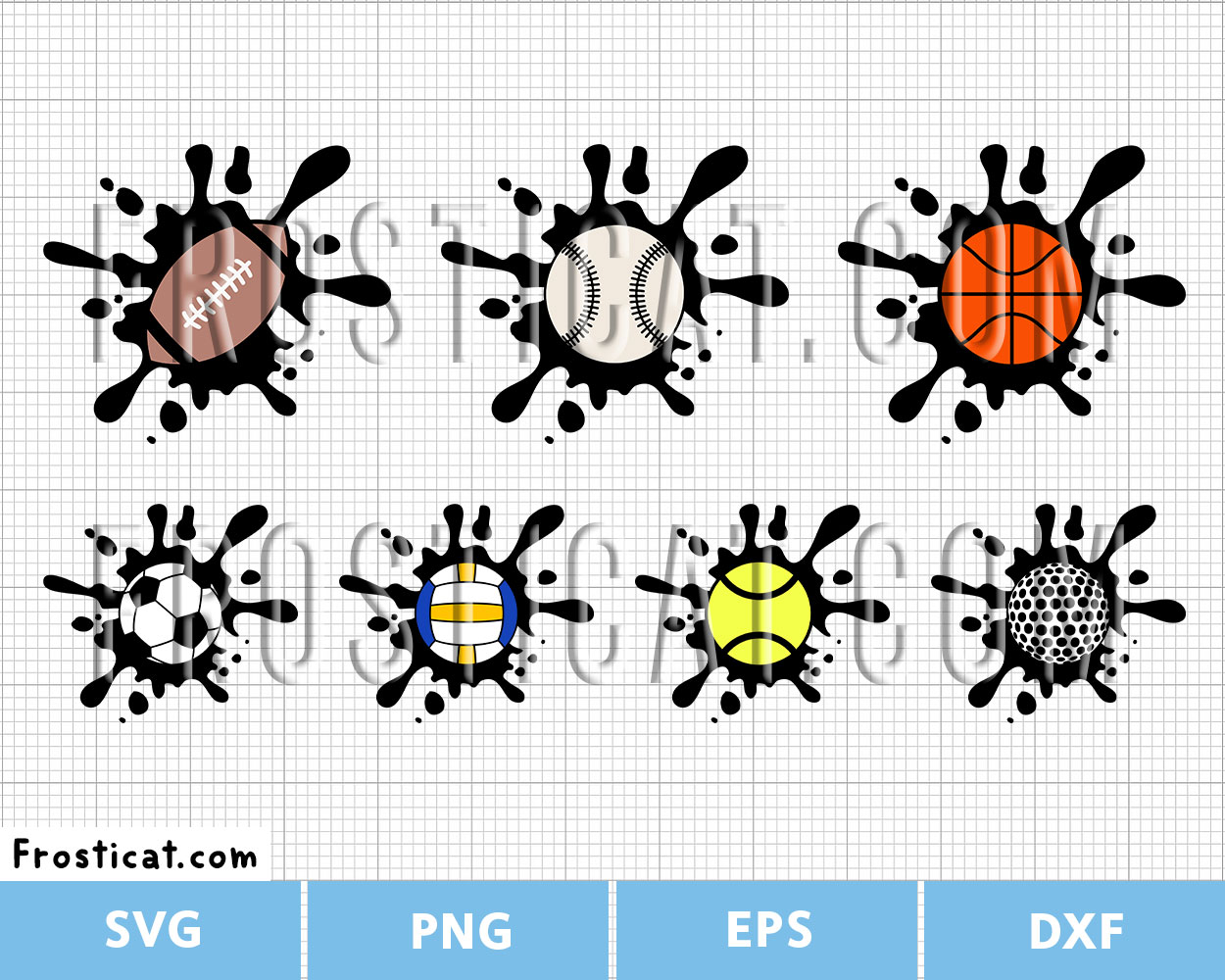 Ink Splat Sports Ball Svg Bundle, American Football Svg