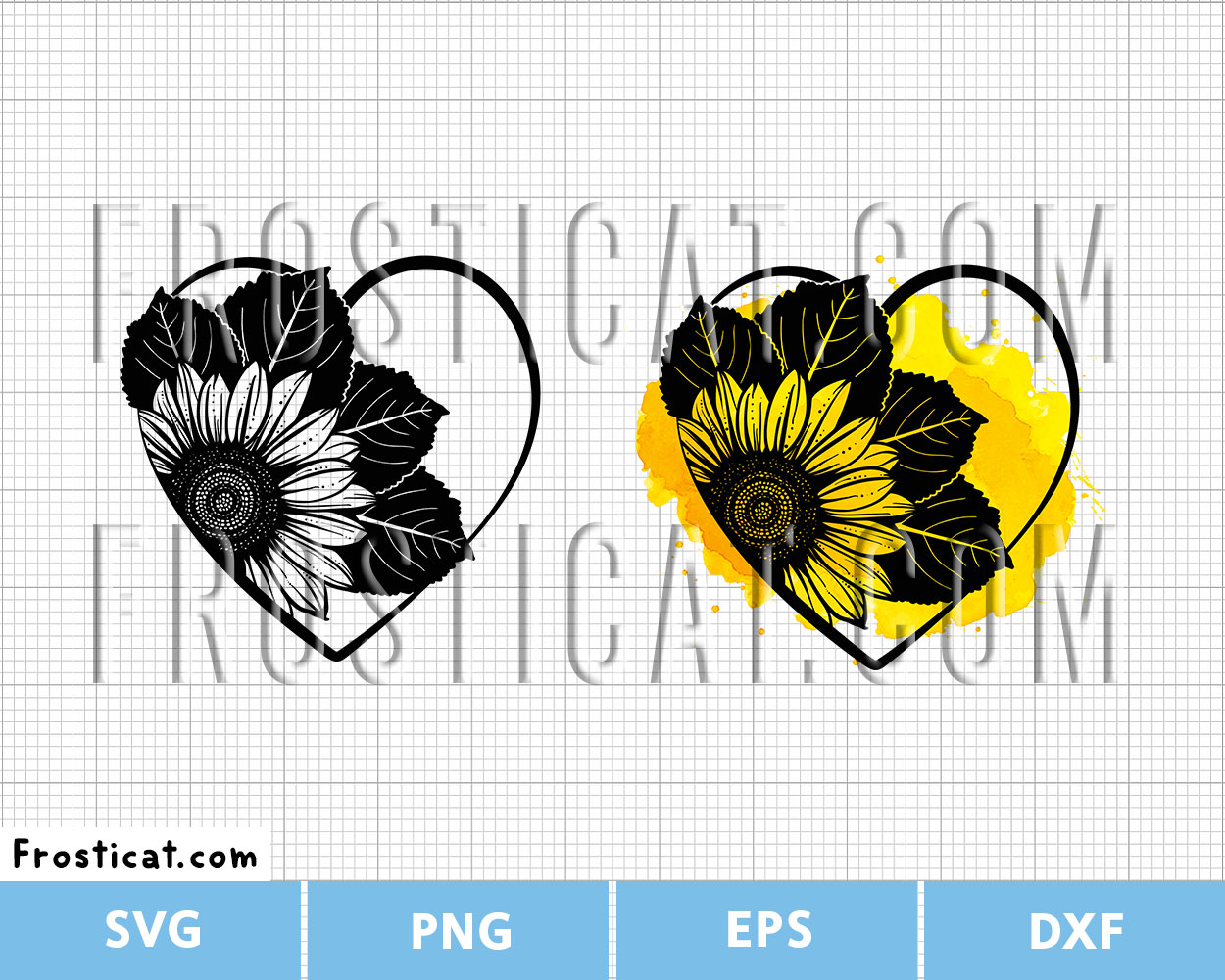 Sunflower With Leaves Heart Svg, Sunflower Svg