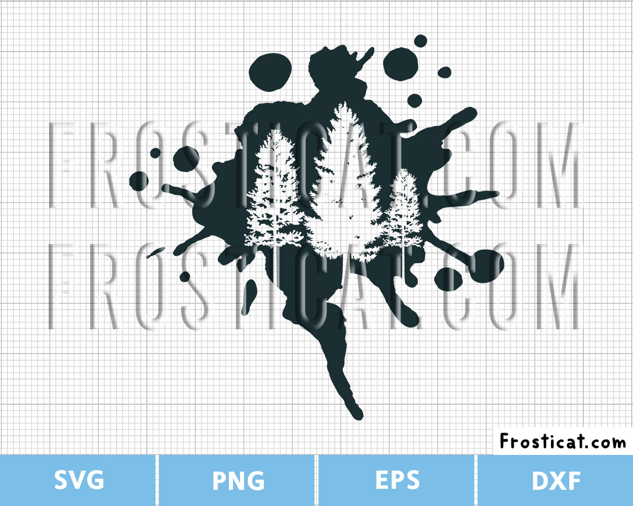 Ink Splat With Pine Trees Svg, Forest Svg, Mountain Svg