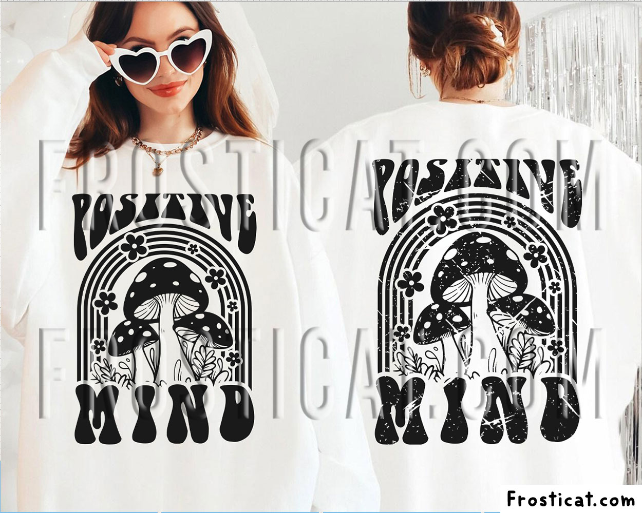 Positive Mind Retro Boho Rainbow Mushroom Svg