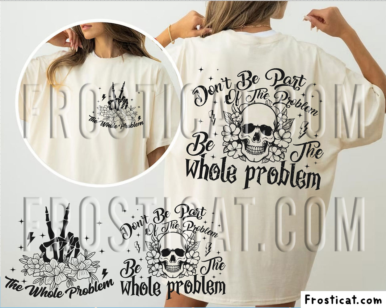 Funny Problem Skull Skeleton Hand Vsign Flowers Front Back Svg