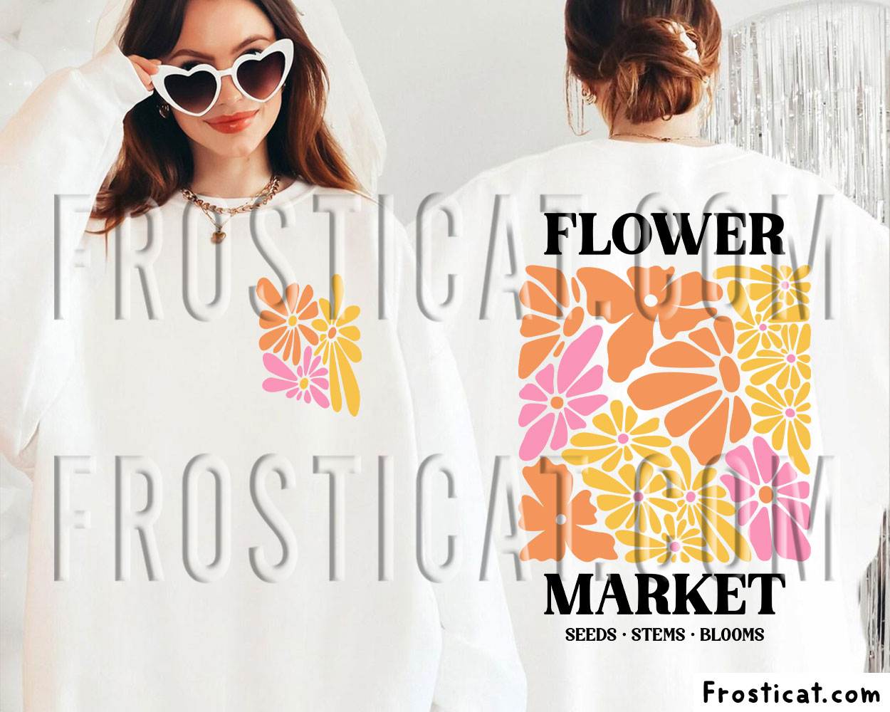 Boho Retro Flower Market Front Back Svg, Boho Flower Svg