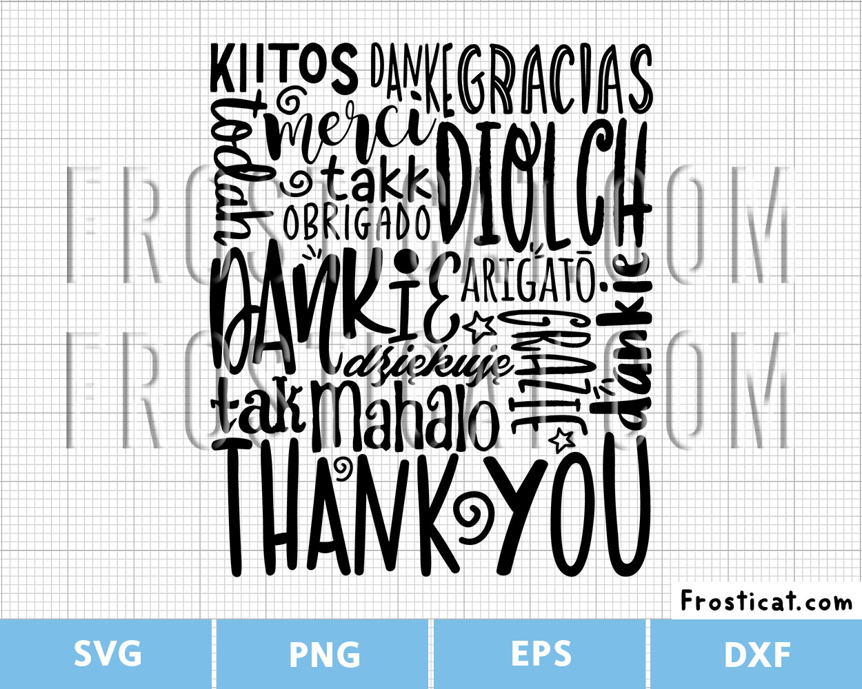 Thank You Multiple Language Typography Svg, Thankful Svg