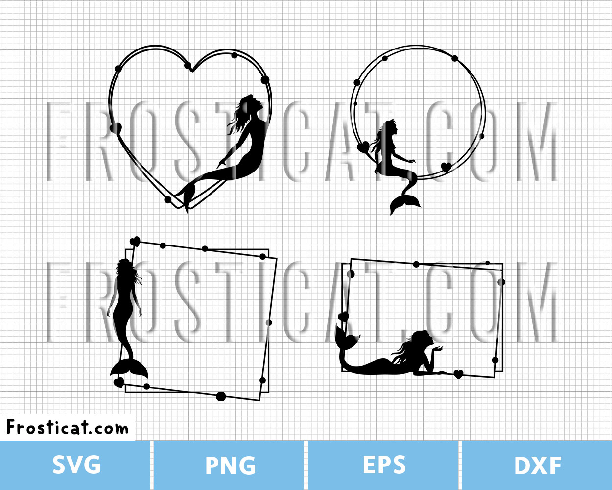 Mermaid Frame Svg Bundle, Mermaid Svg, Border Svg