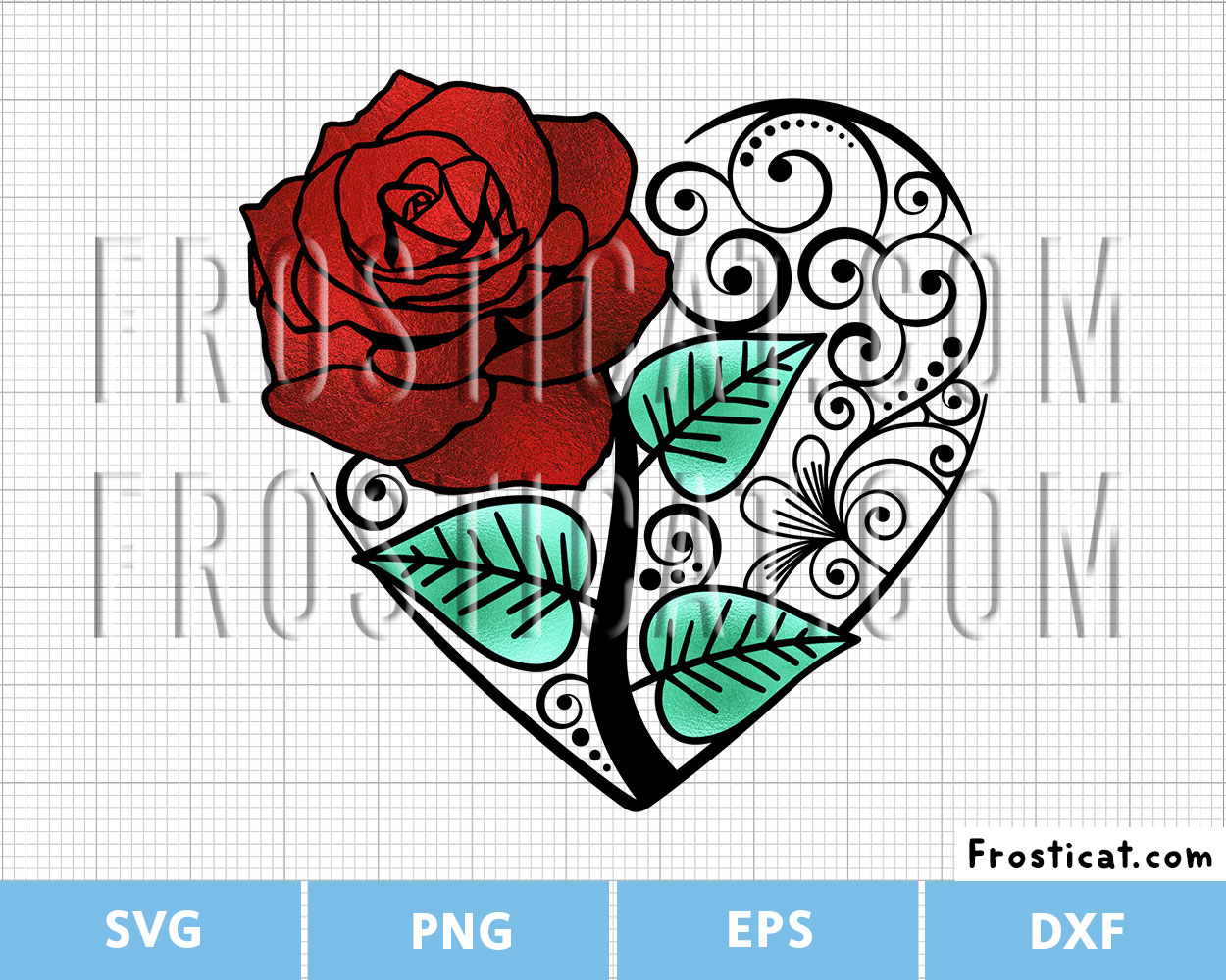 Love Heart With Rose Svg, Valentines Day Svg, Rose Svg