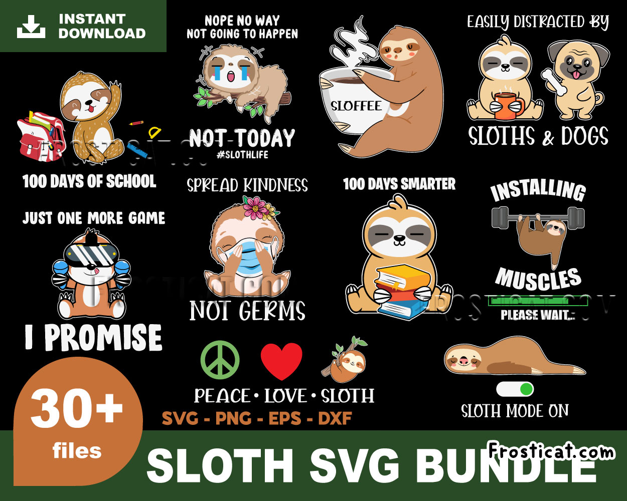 30 Sloth Svg Bundle, Sloth Svg, Peace Love Sloth Svg