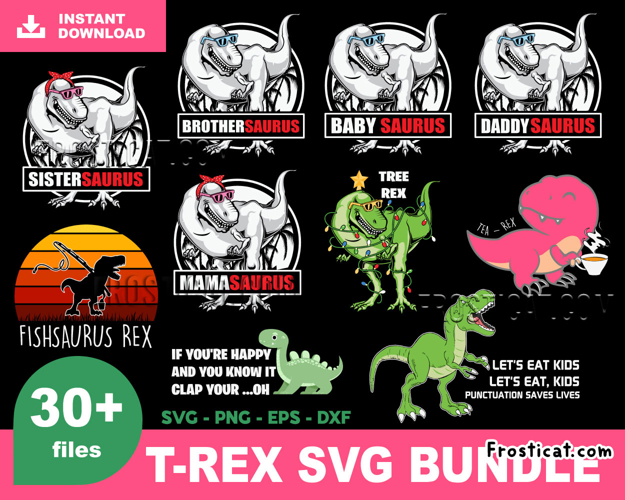 30 T rex Svg Bundle, Dinosaur Svg, T rex Family Svg