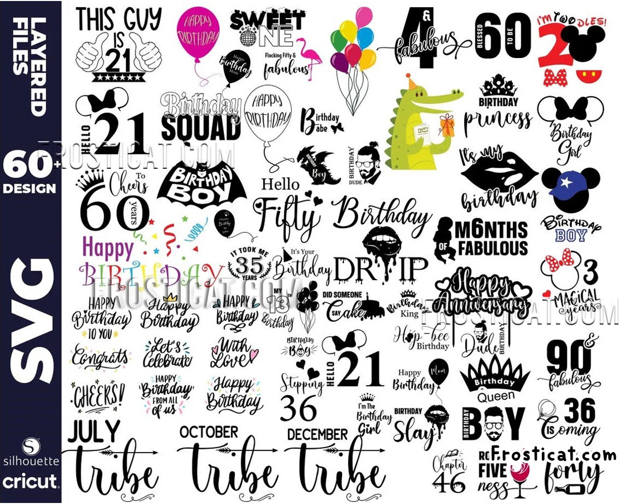 60 Happy Birthday Svg Bundle, Cake Topper Svg, Birthday Svg
