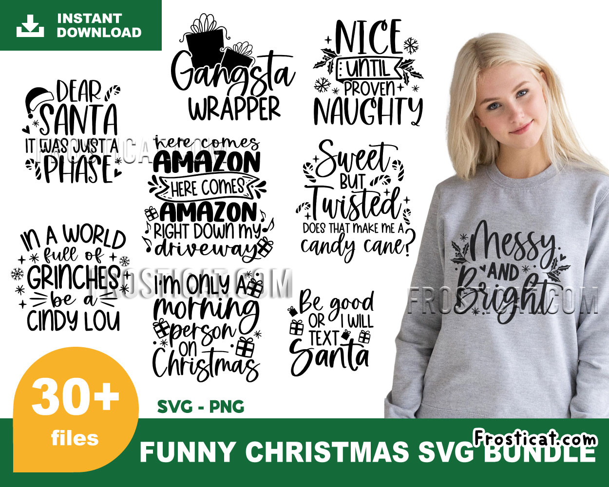 30 Funny Christmas Svg Bundle, Xmas Svg, Santa Claus Svg
