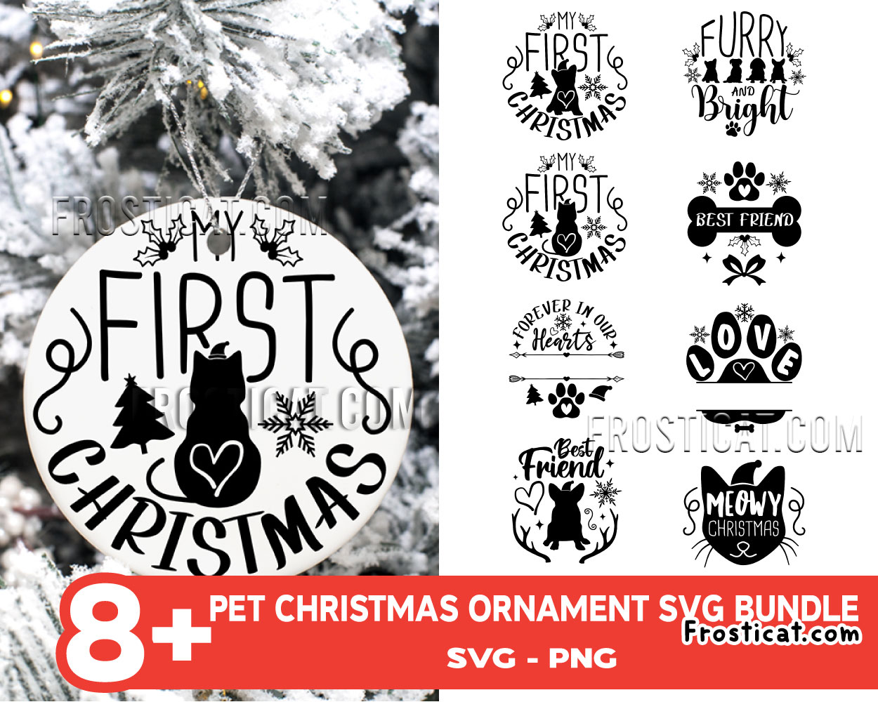 8 Pet Christmas Ornament Svg Bundle, Christmas Dog Svg