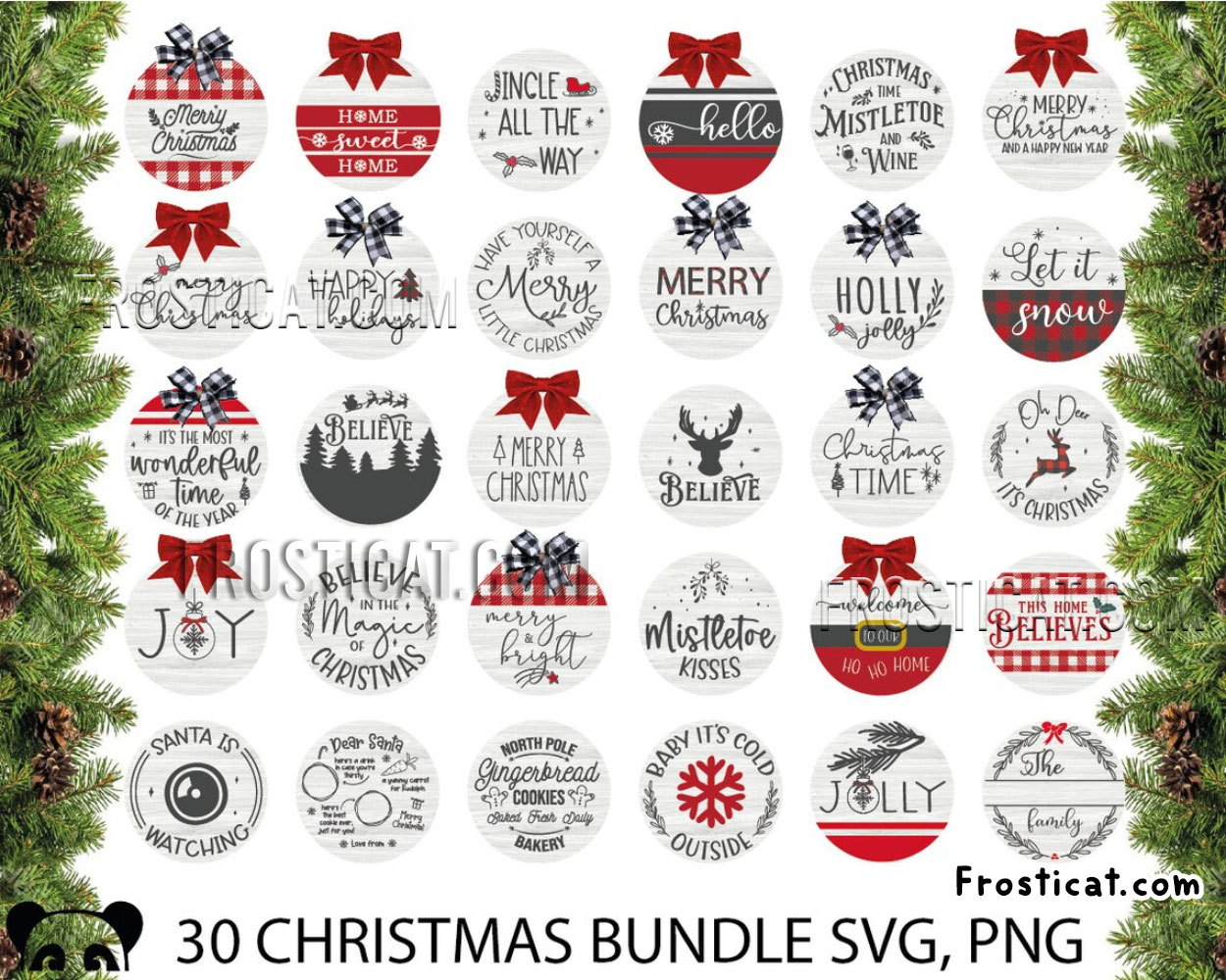 30 Christmas Round Svg Bundle, Christmas Svg