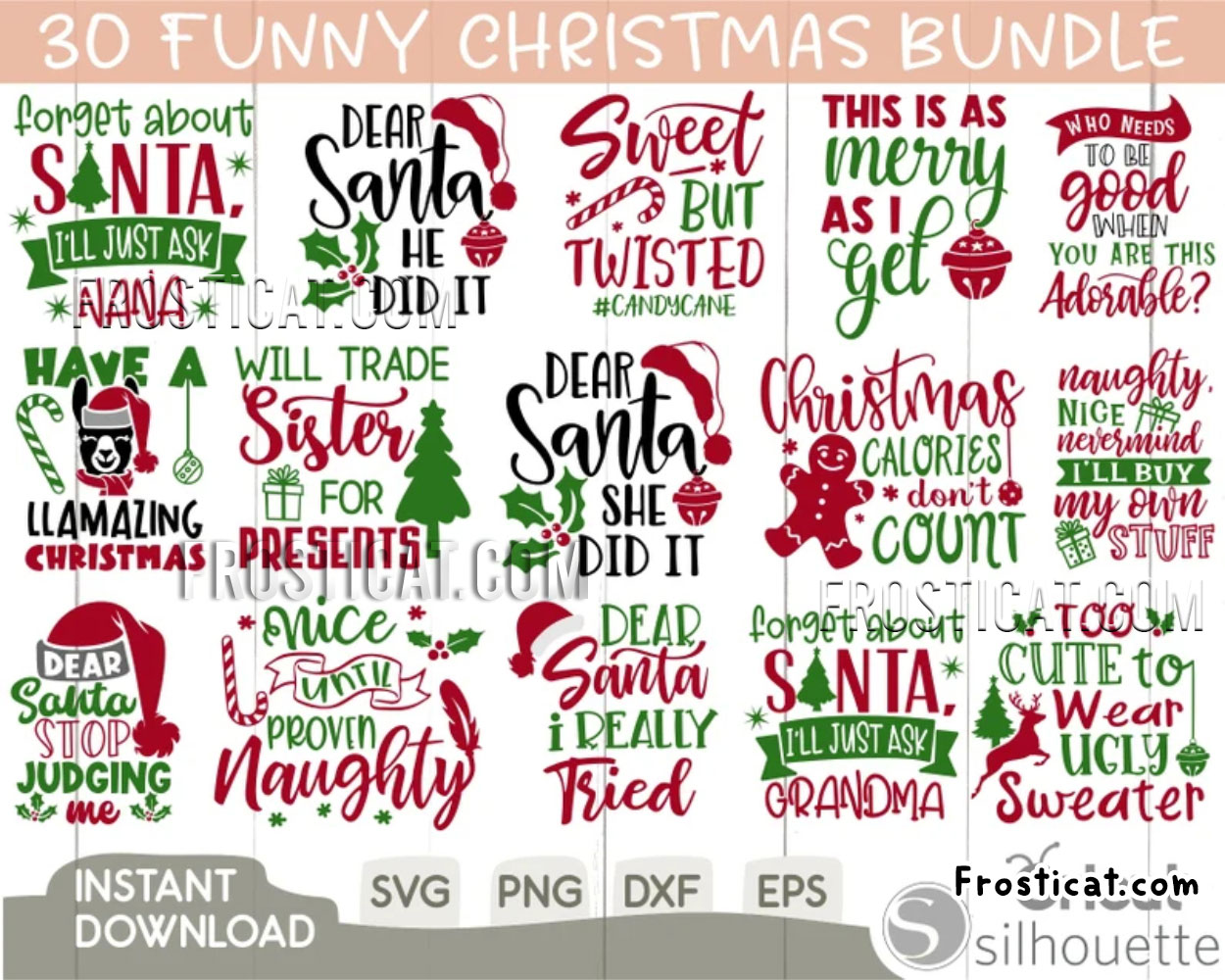 30 Funny Christmas Svg Bundle, Santa Claus Svg