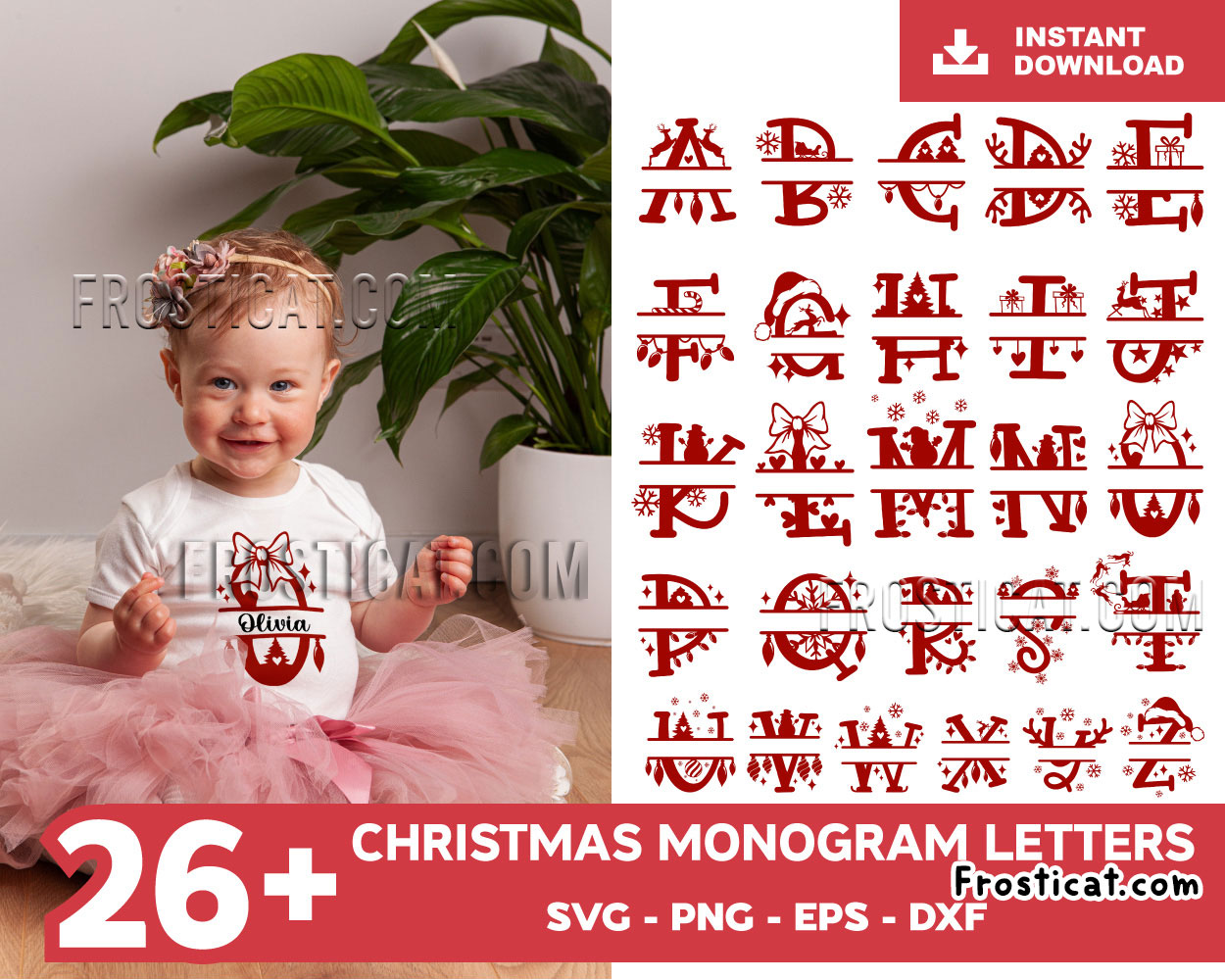 26 Christmas Monogram Svg Bundle, Christmas Split Svg
