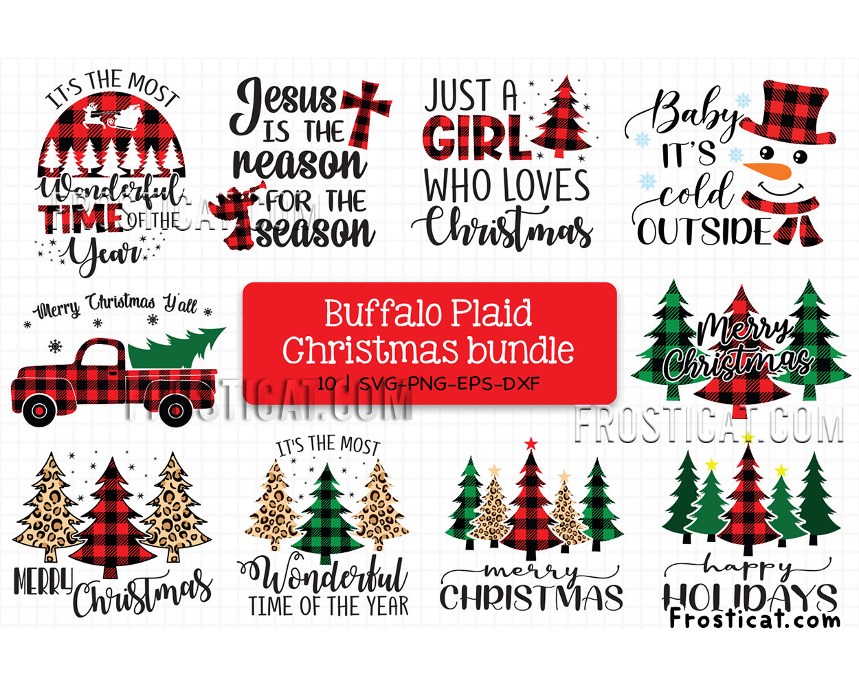 10 Buffalo Plaid Christmas Svg Bundle, Merry Christmas Svg