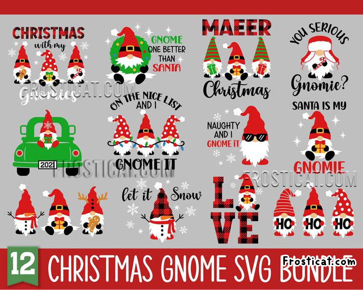 12 Christmas Gnome Svg Bundle, Christmas Svg