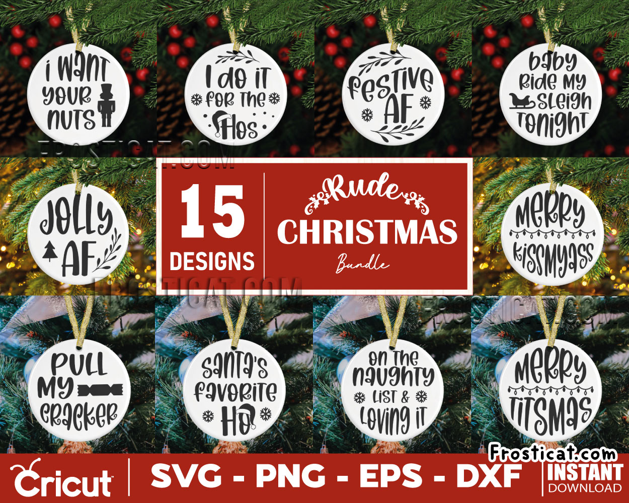 15 Funny Christmas Round Svg Bundle, Christmas Ornaments
