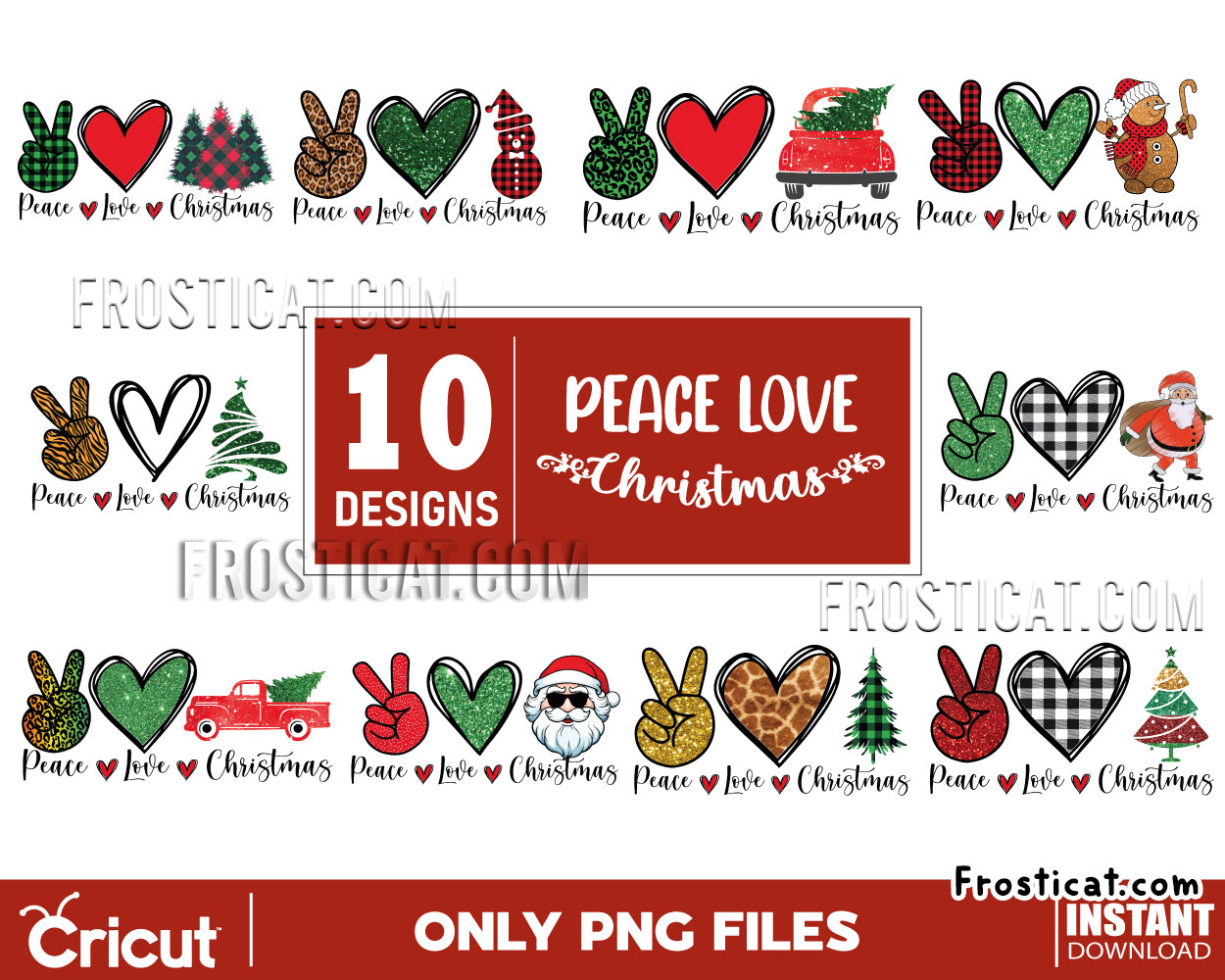 10 Peace Love Christmas Png Bundle, Christmas Png