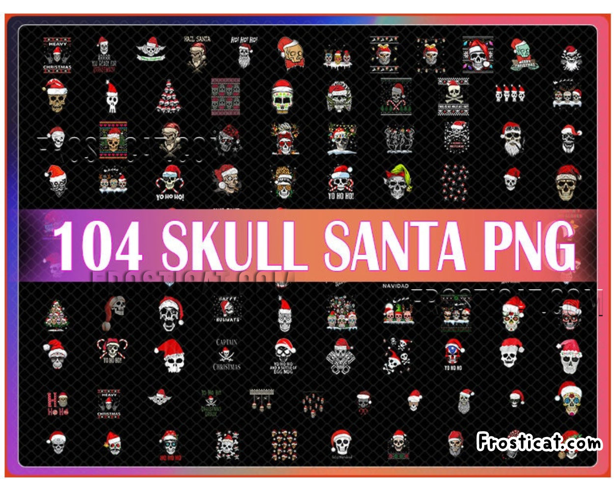 104 Skull Santa Png Bundle, Christmas Png, Xmas Sublimation