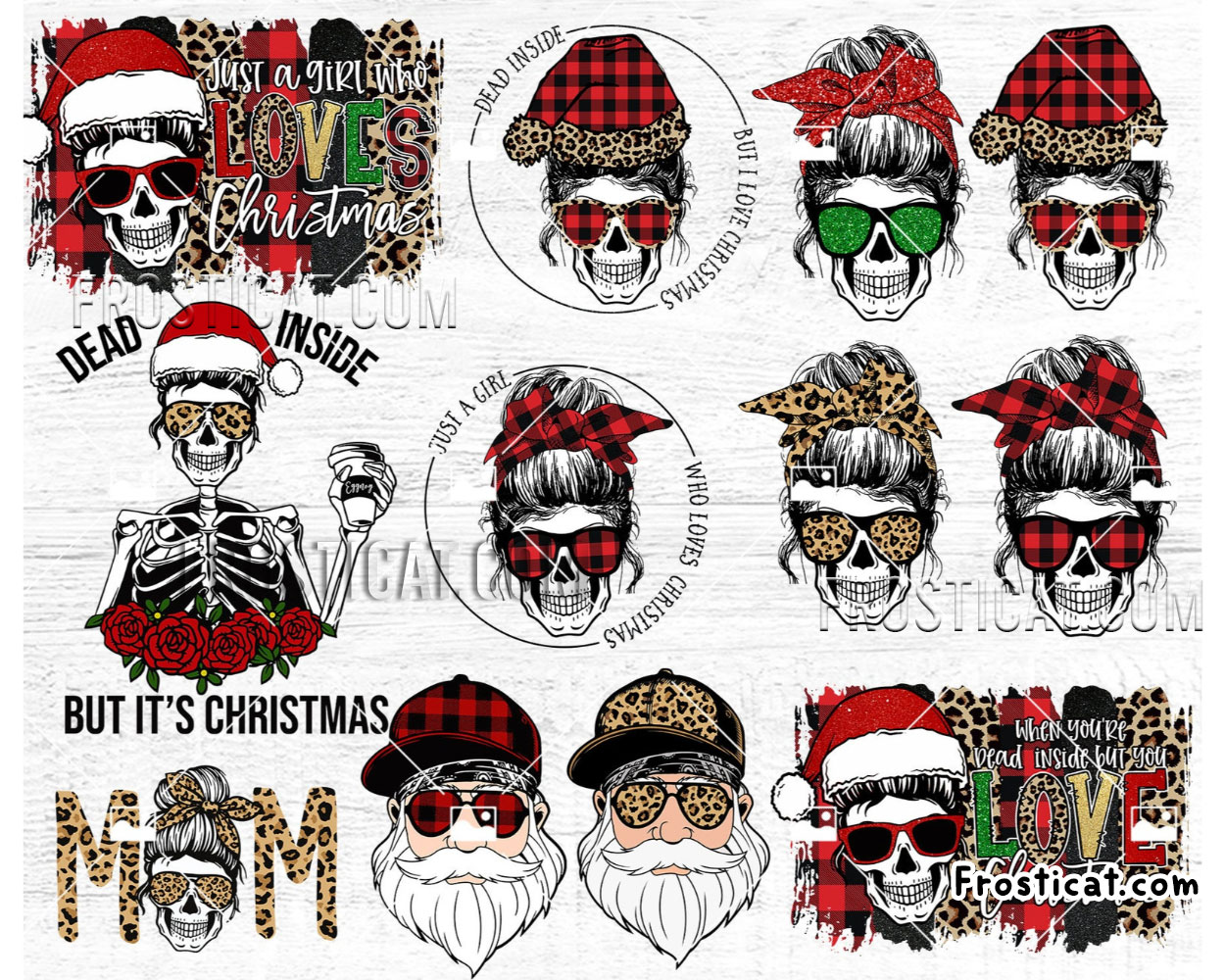 12 Christmas Messy Bun Skull Svg Bundle, Christmas Svg