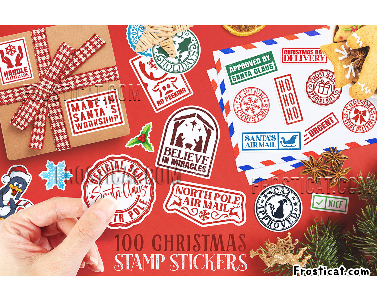 100 Christmas Stamp Stickers Png Bundle