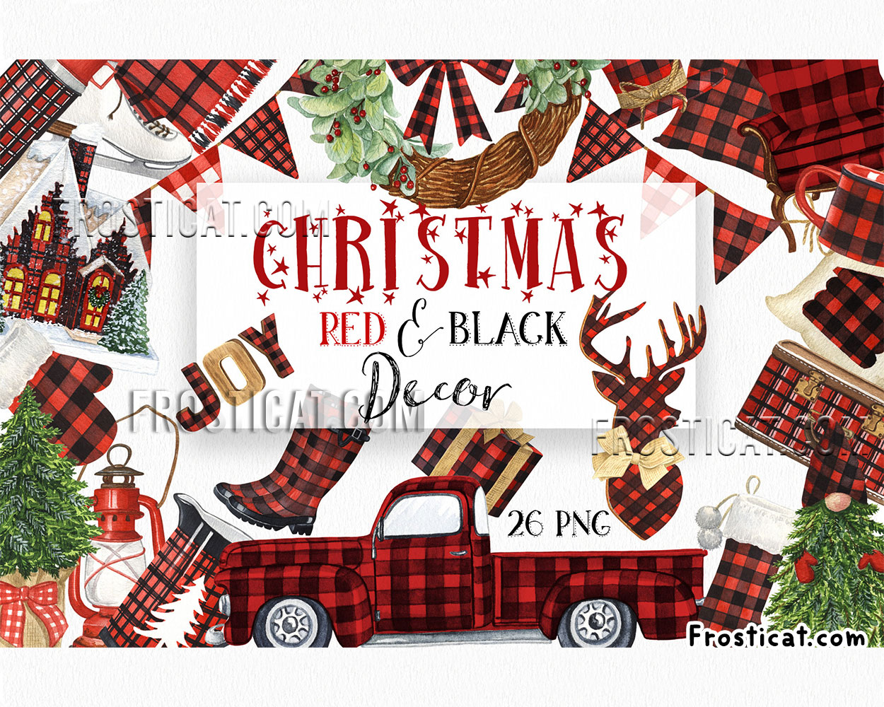 26 Christmas Red And Black Buffalo Plaid Png Bundle