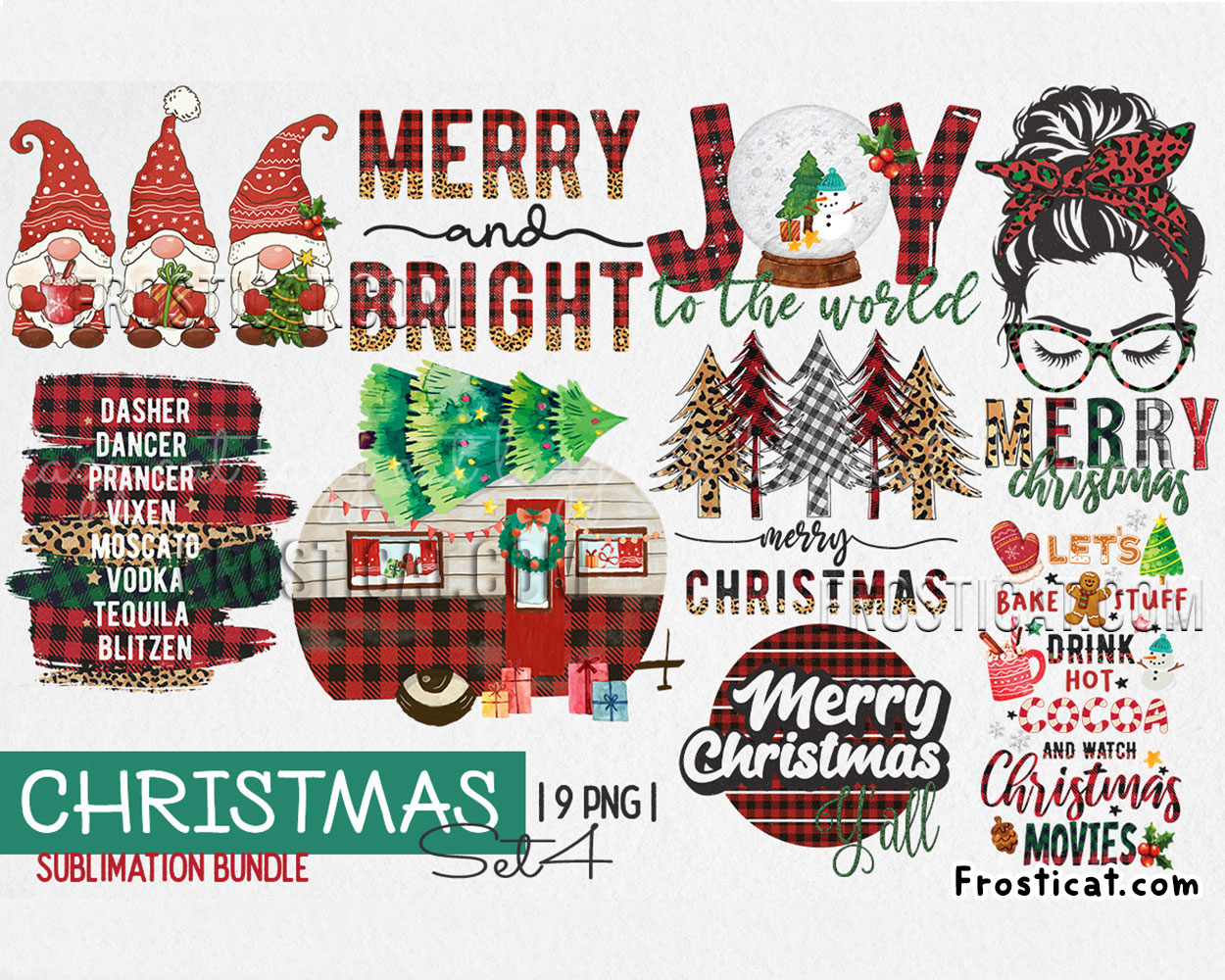 9 Christmas Buffalo Plaid Sublimation Png Bundle