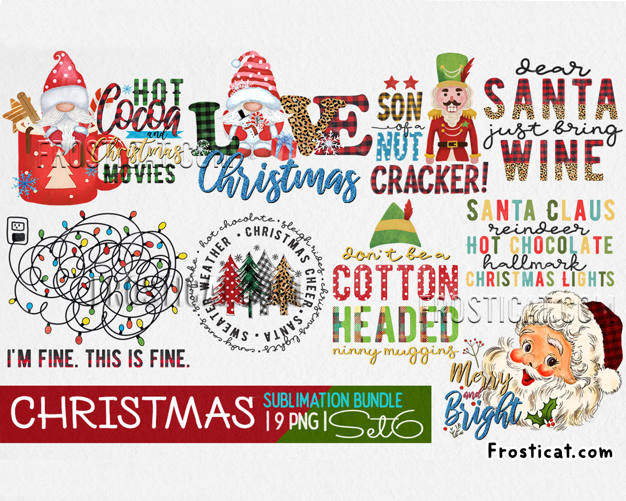 9 Christmas Sublimation Png Bundle, Christmas Gnome Png