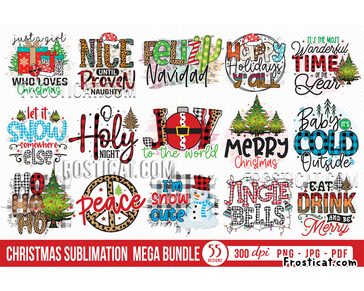 55 Christmas Sublimation Mega Bundle, Christmas Quote Png