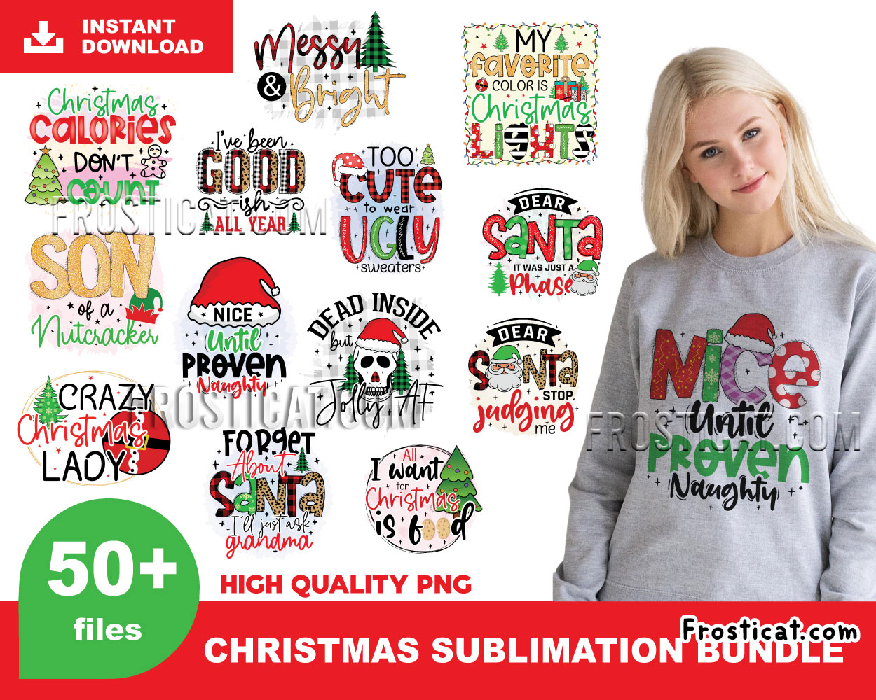 50 Christmas Sublimation Png Bundle, Dear Santa Png