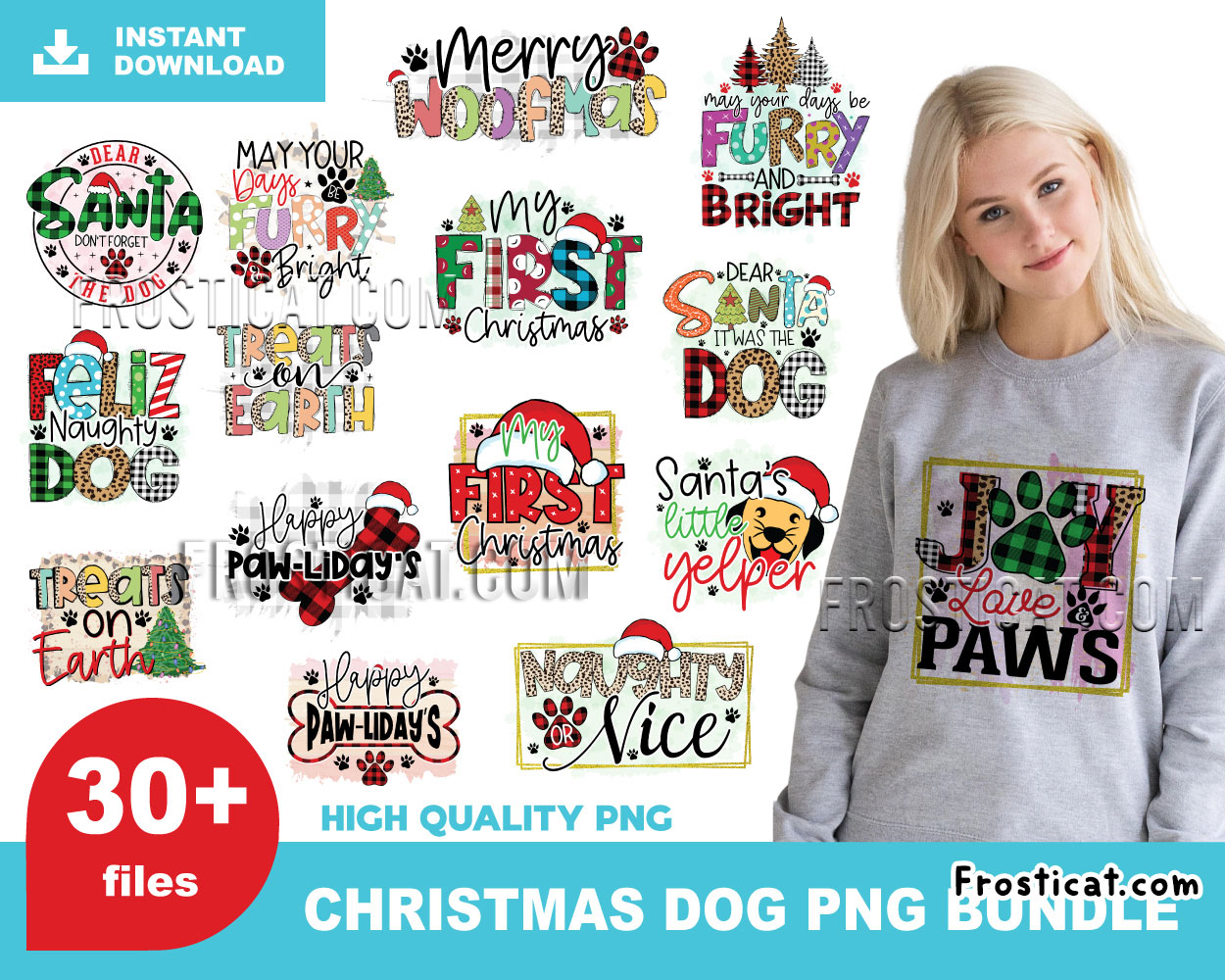 30 Christmas Dog Png Bundle, Merry Woofmas Png